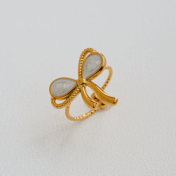 Wholesale Women's Stainless Steel Geometric Enamel 18K Plated Niche Style Open Ring
