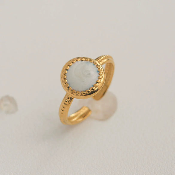Wholesale Women's Stainless Steel Geometric Enamel 18K Plated Niche Style Open Ring
