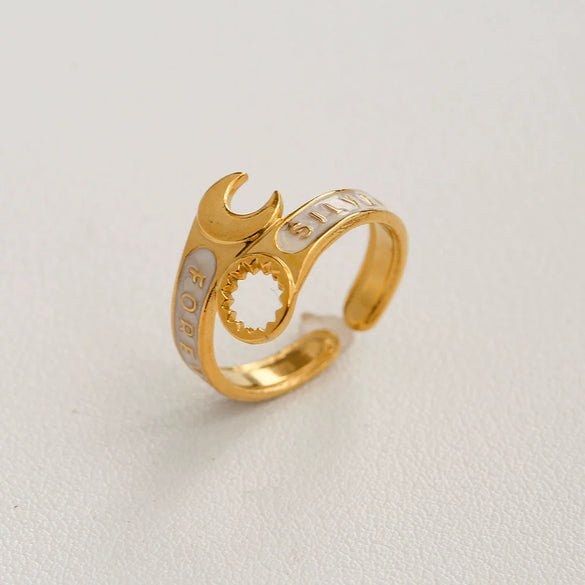 Wholesale Women's Stainless Steel Geometric Enamel 18K Plated Niche Style Open Ring