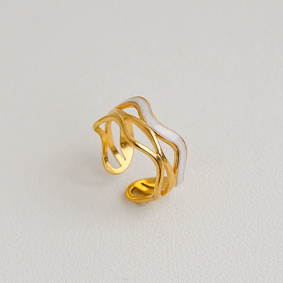 Wholesale Women's Stainless Steel Geometric Enamel 18K Plated Niche Style Open Ring