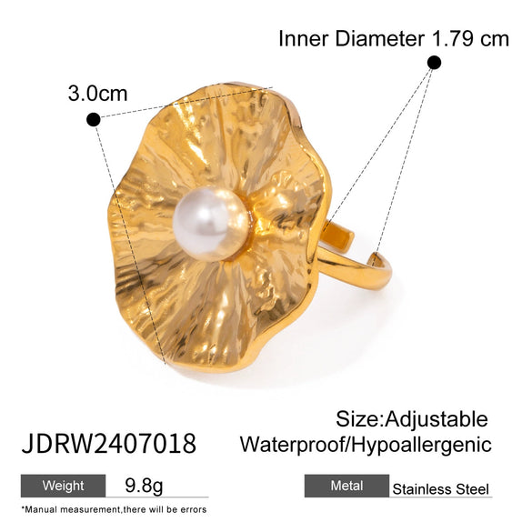 Wholesale Women's Stainless Steel Geometric Exaggerated Flower Ring With Electroplating Treatment