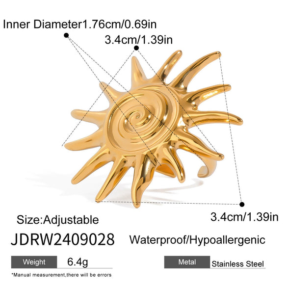 Wholesale Women's Stainless Steel Geometric Exaggerated Flower Ring With Electroplating Treatment