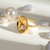 Wholesale Women's Stainless Steel Geometric Exaggerated Hammer Pearl Open Ring 18K Gold Plated