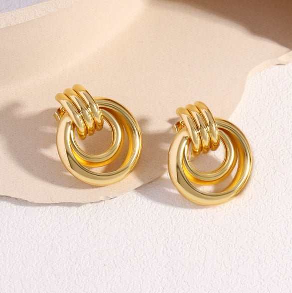Wholesale Women's Stainless Steel Geometric Exaggerated Metal Earrings With Electroplating