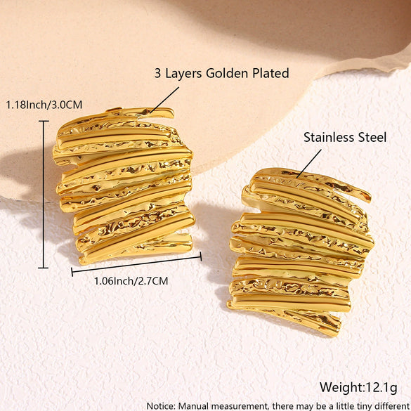 Wholesale Women's Stainless Steel Geometric Exaggerated Metal Earrings With Electroplating