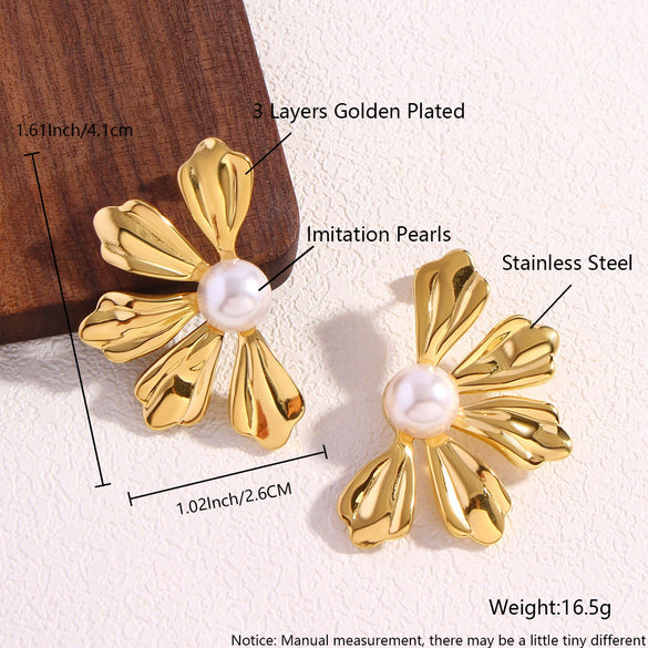 Wholesale Women's Stainless Steel Geometric Exaggerated Metal Earrings With Electroplating