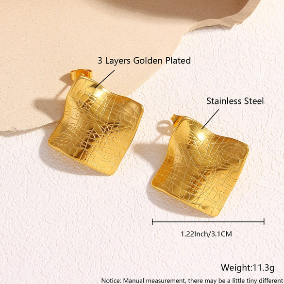 Wholesale Women's Stainless Steel Geometric Exaggerated Metal Earrings With Electroplating