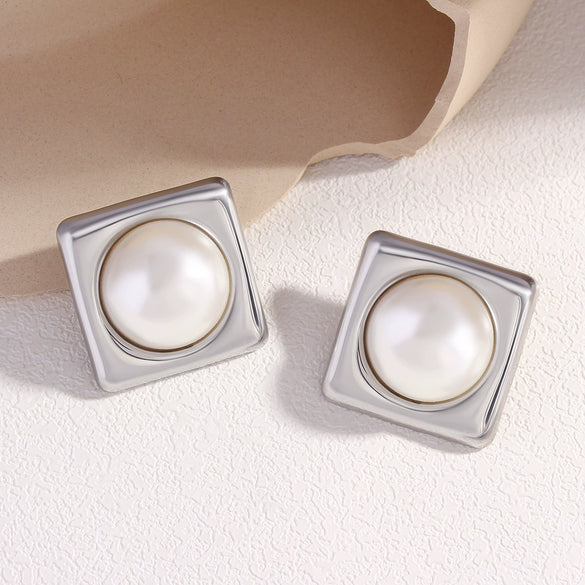 Wholesale Women's Stainless Steel Geometric Exaggerated Metal Earrings With Electroplating