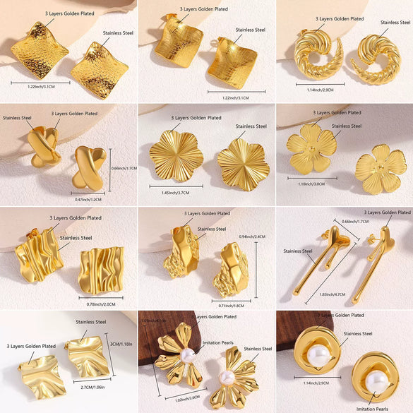 Wholesale Women's Stainless Steel Geometric Exaggerated Metal Earrings With Electroplating