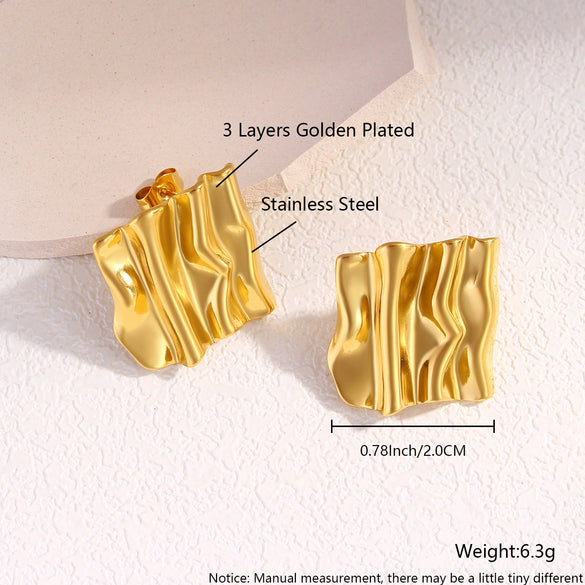 Wholesale Women's Stainless Steel Geometric Exaggerated Metal Earrings With Electroplating