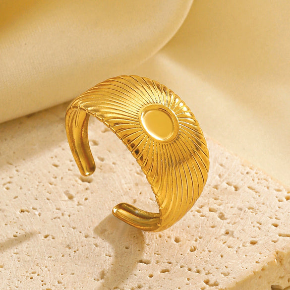 Wholesale Women's Stainless Steel Geometric Exaggerated Oil Pressure Ring With 18K Gold Plated Electroplating Treatment