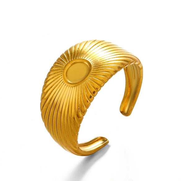 Wholesale Women's Stainless Steel Geometric Exaggerated Oil Pressure Ring With 18K Gold Plated Electroplating Treatment