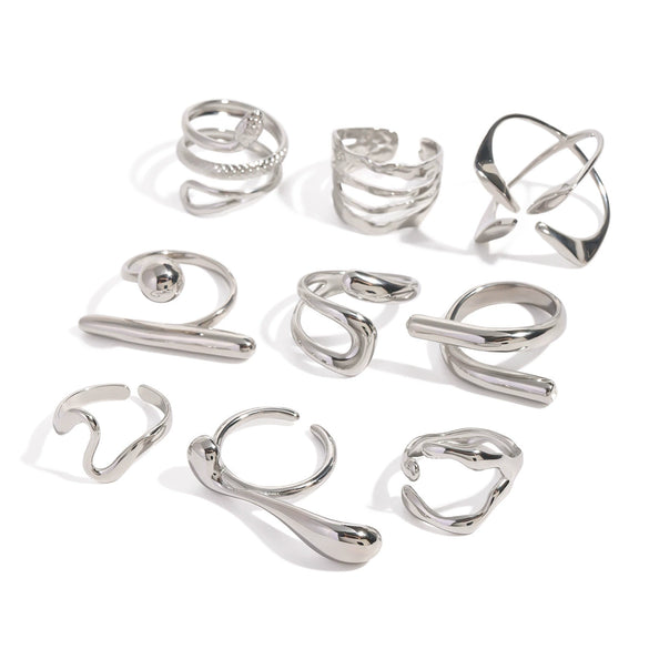 Wholesale Women's Stainless Steel Geometric Exaggerated Opening Ring With Electroplating