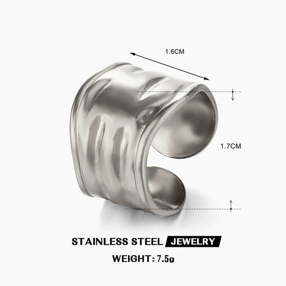 Wholesale Women's Stainless Steel Geometric Exaggerated Wide Retro Irregular Ring With Electroplating