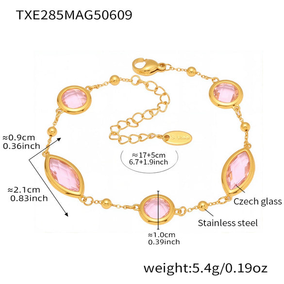 Wholesale Women's 316L Stainless Steel Geometric Faceted Glass Bead Bracelet Electroplated Hand Jewelry