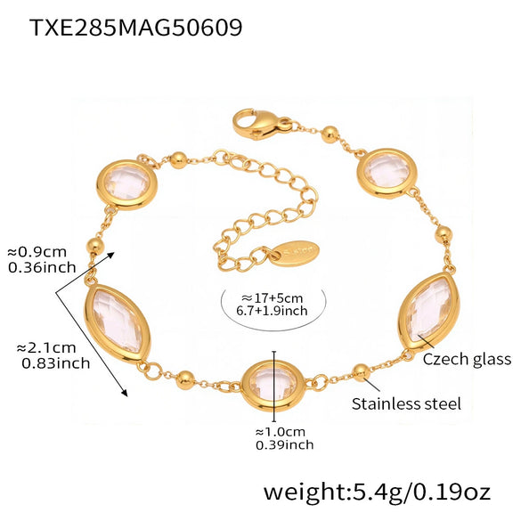 Wholesale Women's 316L Stainless Steel Geometric Faceted Glass Bead Bracelet Electroplated Hand Jewelry