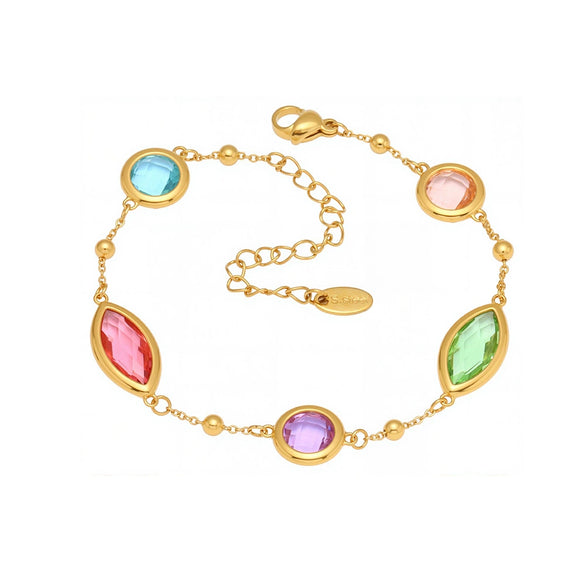 Wholesale Women's 316L Stainless Steel Geometric Faceted Glass Bead Bracelet Electroplated Hand Jewelry