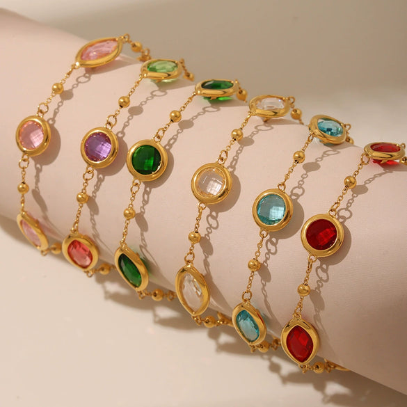 Wholesale Women's 316L Stainless Steel Geometric Faceted Glass Bead Bracelet Electroplated Hand Jewelry