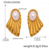 Wholesale Women's 316L Stainless Steel Geometric Fanshaped Highgloss Bead Earrings Electroplated Light Luxury Niche Fashion