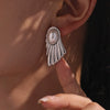 Wholesale Women's 316L Stainless Steel Geometric Fanshaped Highgloss Bead Earrings Electroplated Light Luxury Niche Fashion