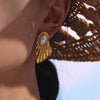 Wholesale Women's 316L Stainless Steel Geometric Fanshaped Highgloss Bead Earrings Electroplated Light Luxury Niche Fashion