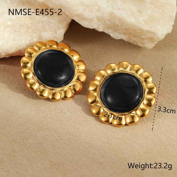 Wholesale Women's Stainless Steel Geometric Fashion Ol Style Electroplated Imitation Agate Earrings