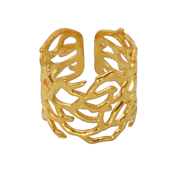Wholesale Women's 316L Stainless Steel Geometric Fashion Ring With 18K Real Gold Electroplating