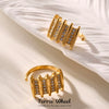 Wholesale Women's Stainless Steel Geometric Ferris Wheel Inlaid With White Zircon Electroplated Asymmetrical Open Ring Retro Hand Jewelry