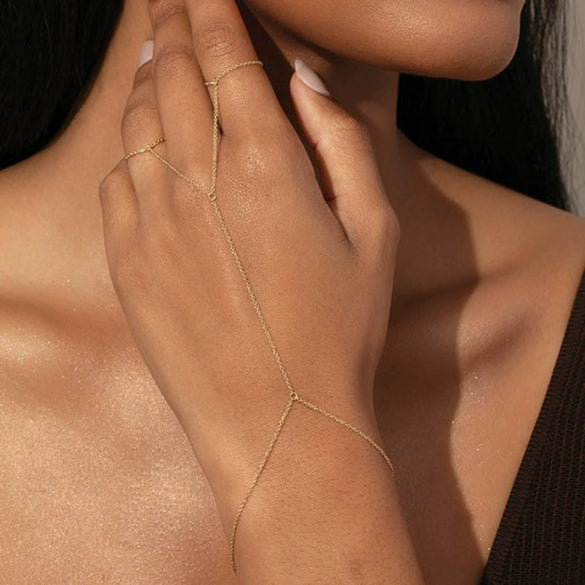 Wholesale Women's Stainless Steel Geometric Finger Bracelet And Necklace With Electroplating
