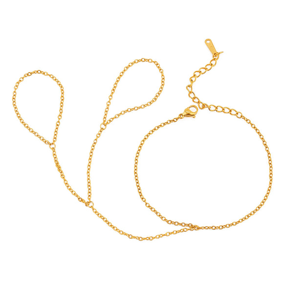 Wholesale Women's Stainless Steel Geometric Finger Bracelet And Necklace With Electroplating