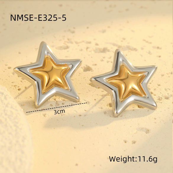 Wholesale Women's Stainless Steel Geometric Fivepointed Star Love Earrings Electroplated Light Luxury Nonfading