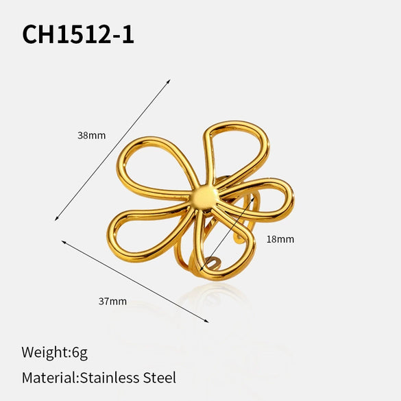 Wholesale Women's Stainless Steel Geometric Flower Hollow Open Ring With Polished Electroplating