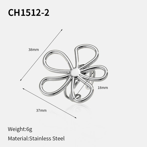 Wholesale Women's Stainless Steel Geometric Flower Hollow Open Ring With Polished Electroplating