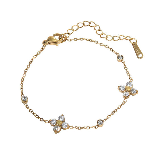 Wholesale Women's Stainless Steel Geometric Flower 18K Goldplated Bracelet