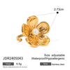 Wholesale Women's Stainless Steel Geometric Flower Pearl Opening Ring Electroplated Fashion Jewelry