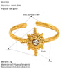 Wholesale Women's Stainless Steel Geometric Four Leaf Clover Branch Real Gold Plated Adjustable Open Ring Fashion Jewelry