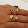 Wholesale Women's Stainless Steel Geometric Four Leaf Clover Branch Real Gold Plated Adjustable Open Ring Fashion Jewelry