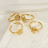 Wholesale Women's Stainless Steel Geometric Four Leaf Clover Branch Real Gold Plated Adjustable Open Ring Fashion Jewelry
