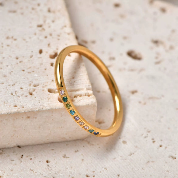 Wholesale Women's Stainless Steel Geometric Fourclaw Zircon Ring 18K Gold Plated Fashion Style