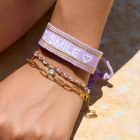 Wholesale Women's Stainless Steel Geometric Fourleaf Clover Coconut Tree Pendant Purple Rope Bracelet With Electroplating And White Diamond