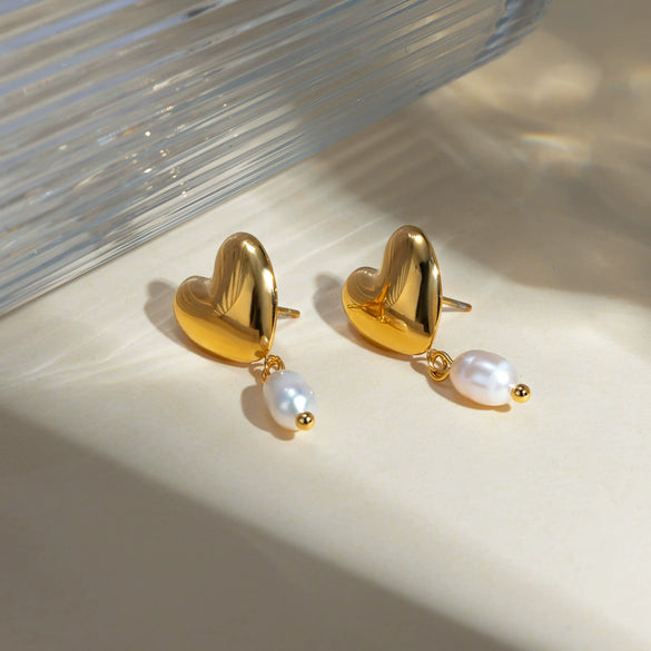 Wholesale Women's Stainless Steel Geometric Freshwater Pearl Earrings With Electroplating Treatment