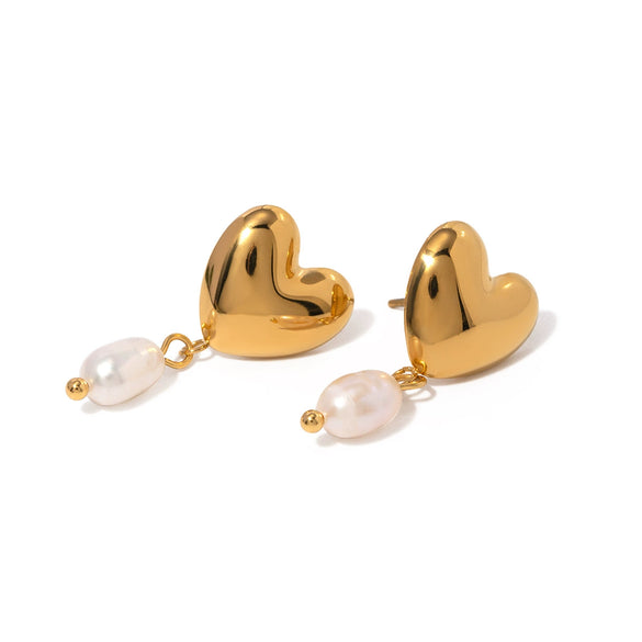 Wholesale Women's Stainless Steel Geometric Freshwater Pearl Earrings With Electroplating Treatment
