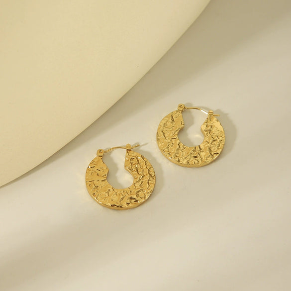 Wholesale Women's Stainless Steel Geometric Hammer Earrings With 18K Gold Electroplating