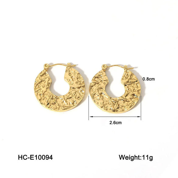 Wholesale Women's Stainless Steel Geometric Hammer Earrings With 18K Gold Electroplating
