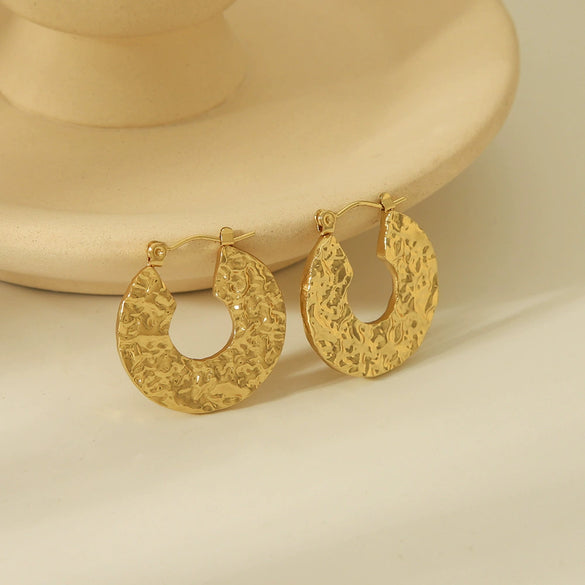 Wholesale Women's Stainless Steel Geometric Hammer Earrings With 18K Gold Electroplating