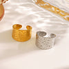 Wholesale Women's Stainless Steel Geometric Hammer Pattern Open Wide Finger Ring With Electroplating