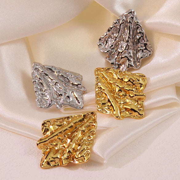Wholesale Women's Stainless Steel Geometric Hammered Polished Exaggerated Earrings