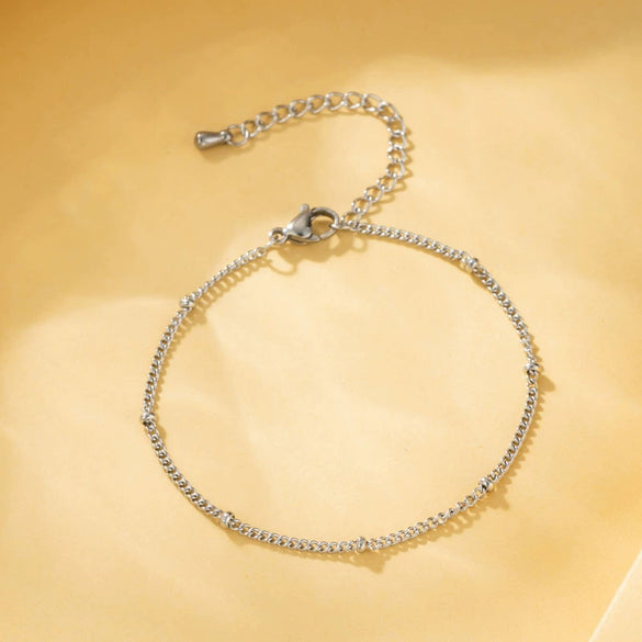Wholesale Women's Stainless Steel Geometric Handmade Flat Bead Clip Bracelet Simple Style