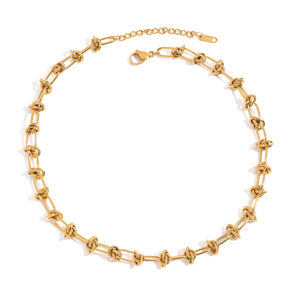 Wholesale Women's Stainless Steel Geometric Handmade Knotted Chain Necklace With Electroplating Treatment