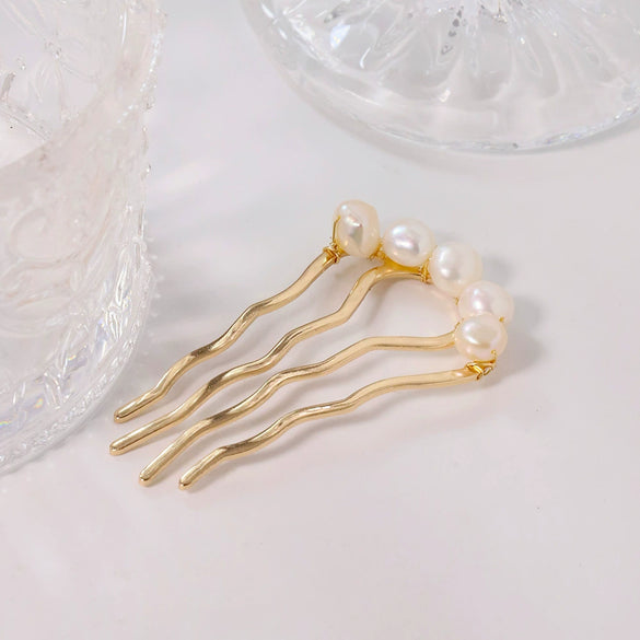 Wholesale Women's Stainless Steel Geometric Handmade Ushaped Pearl Hairpin